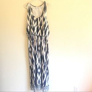 Maxi Blue and White Summer Dress with Racer  Back